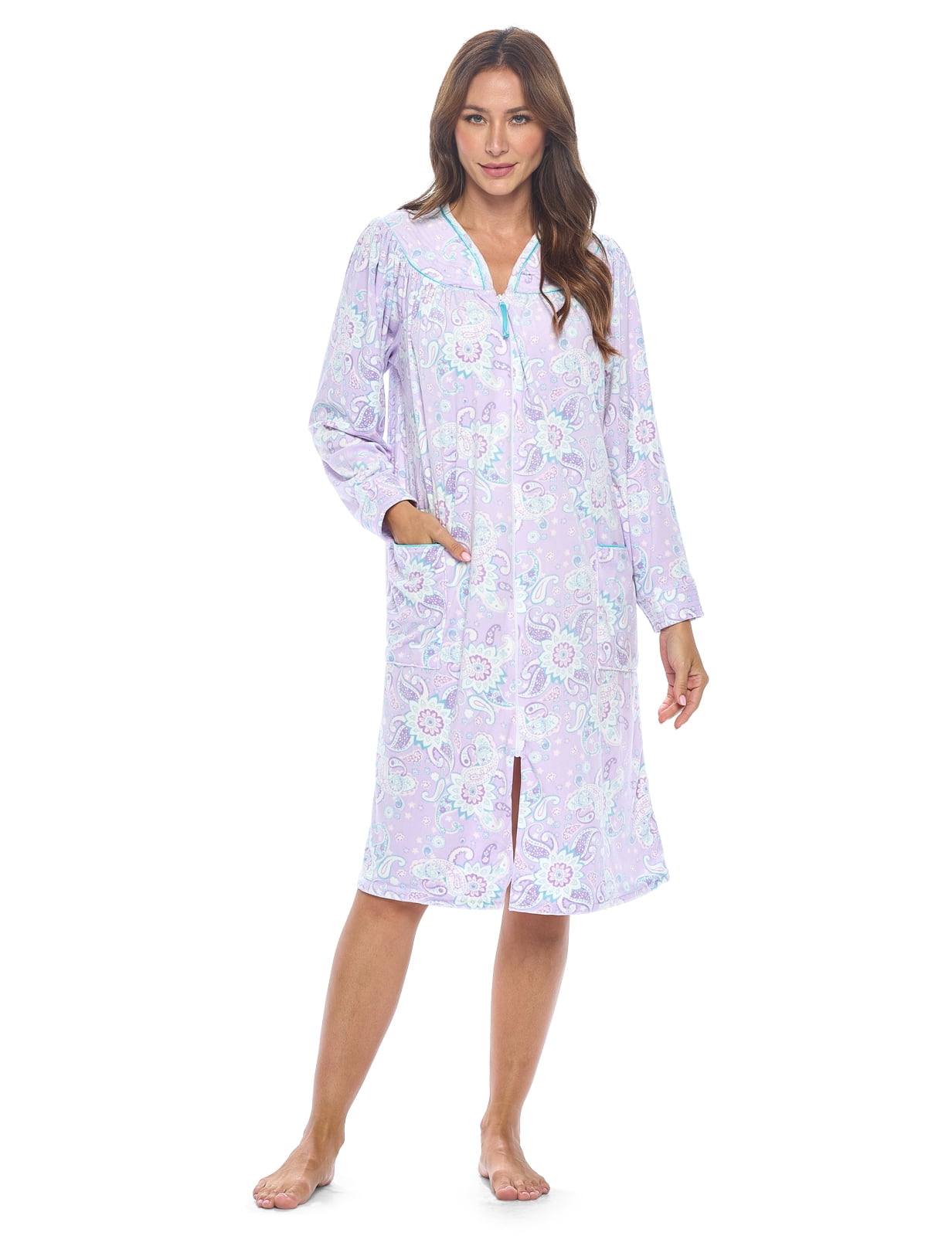 Casual Nights Women's Zip Up Robe Housecoat, Velour Duster Lounger Dre