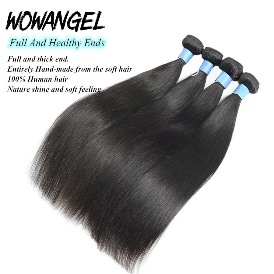 HD invisible Lace Closure 30 Inch Virgin Human Hair Bone Straight Weave Bundles with Closure Silky Hair 3/4 pieces Extensions