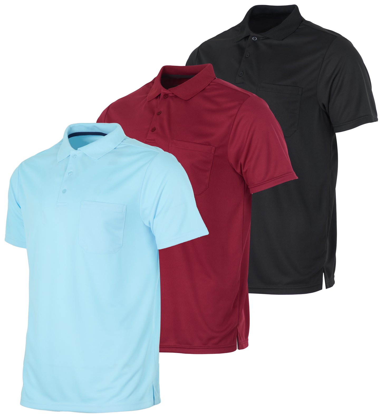 Real Essentials 3 Pack: Mens Short Sleeve Dry-Fit Collared Polo Shirt