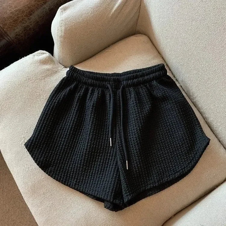Women Shorts Summer High Elastic Lace Up Drawstring Wide Leg Sweat Short Shorts for Women Women Clothing Womens Shorts