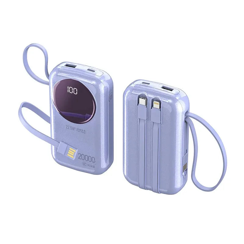 2025 New CCC Certified Power Bank – 22.5W Super Fast Charging with Built-in Cables 20000mAh Charger Customizable R37C