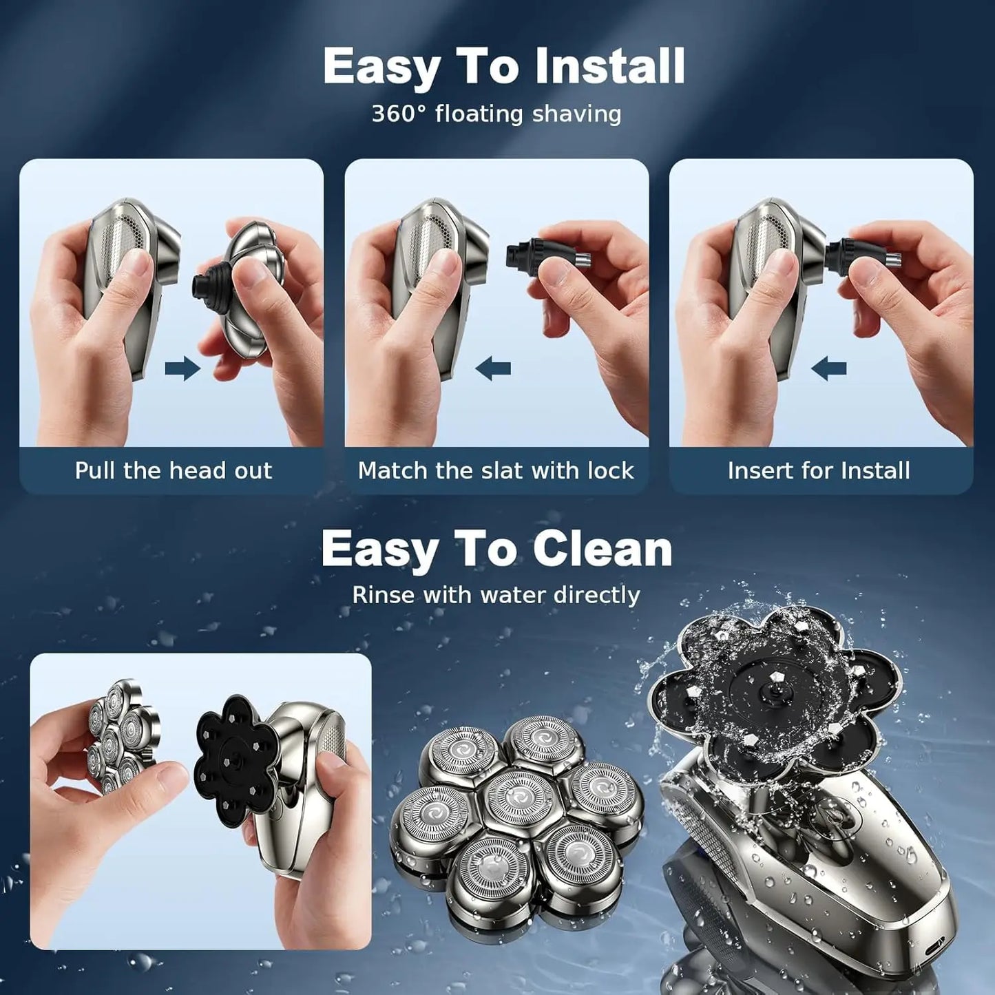 Head Shavers for Bald Men Magnetic Electric Razor 7D Rotary Shaver With Detachable Heads Waterproof Shaving Machine
