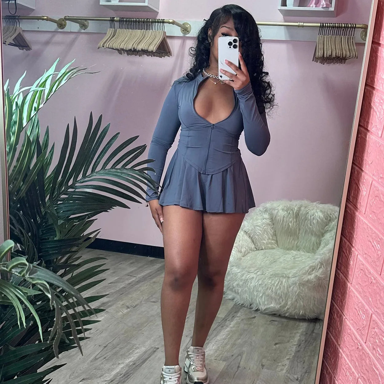 FAGADOER 2024 INS Trendy Sporty Streetwear 2 Piece Set Women Slim Zip Coat + Mini Pleated Skirts Sets (Shorts Inside The Skirt)