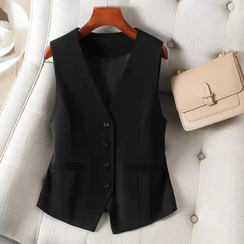 Women's Formal Business Vest Sleeveless Tailored Button Up Waistcoat Professional Office Outerwear Top Slim Fit Professional