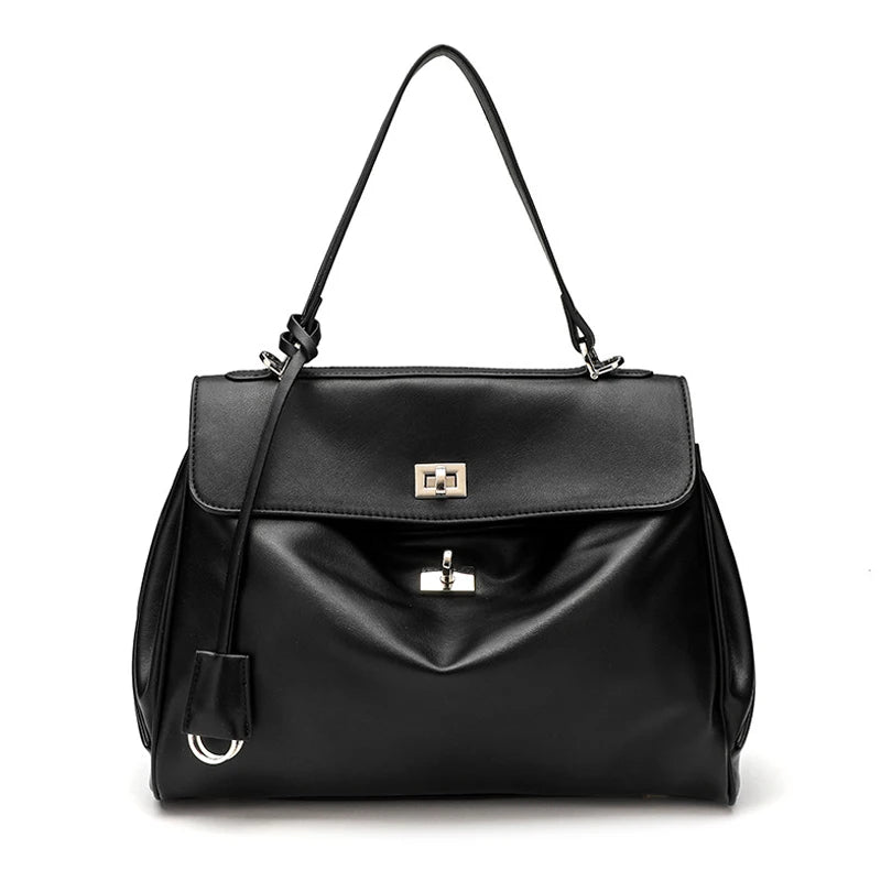Microfiber Leather Women's Business Briefcase Fashion Single Shoulder Diagonal Cross Handbag with Buckle Underarm Design