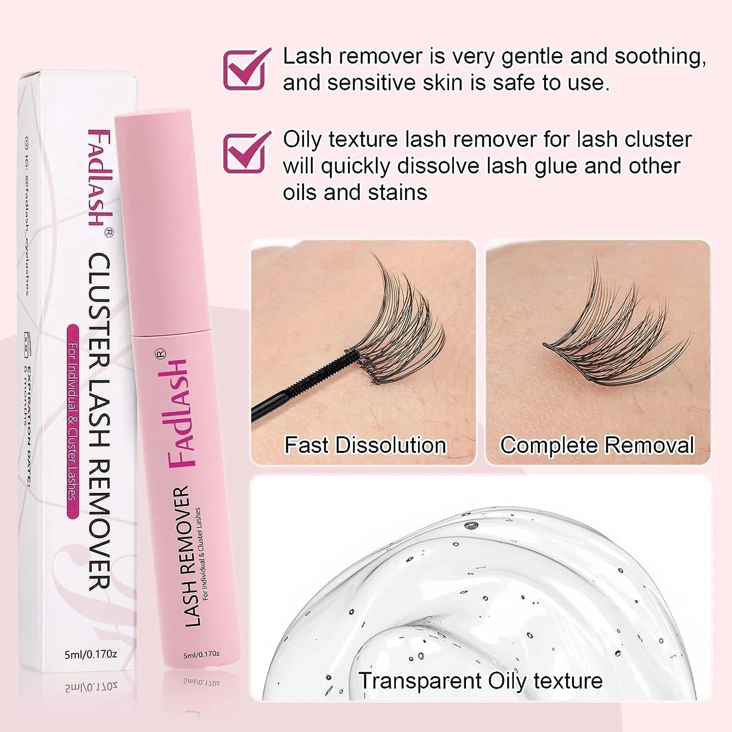 Fadlash Cluster Lash Glue Remover 5 ML Lash Remover for Cluster Indivi