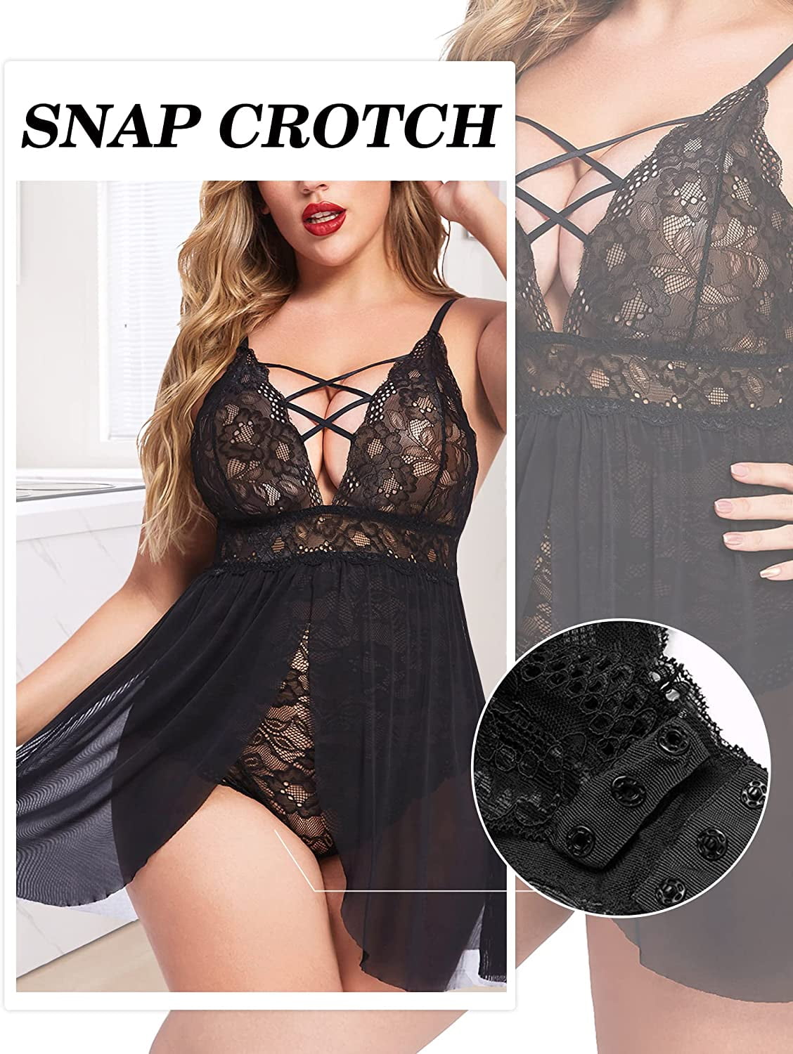 Avidlove Plus Size Lingerie for Women Bridal Sleepwear Lace Babydoll C