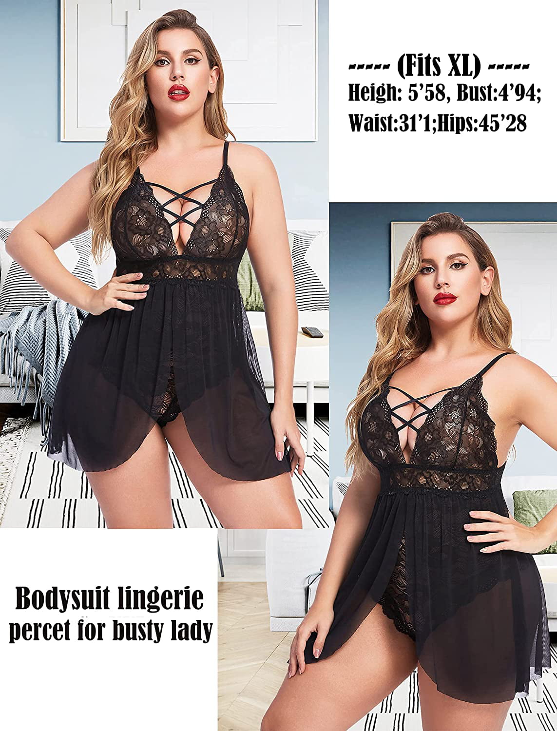 Avidlove Plus Size Lingerie for Women Bridal Sleepwear Lace Babydoll C