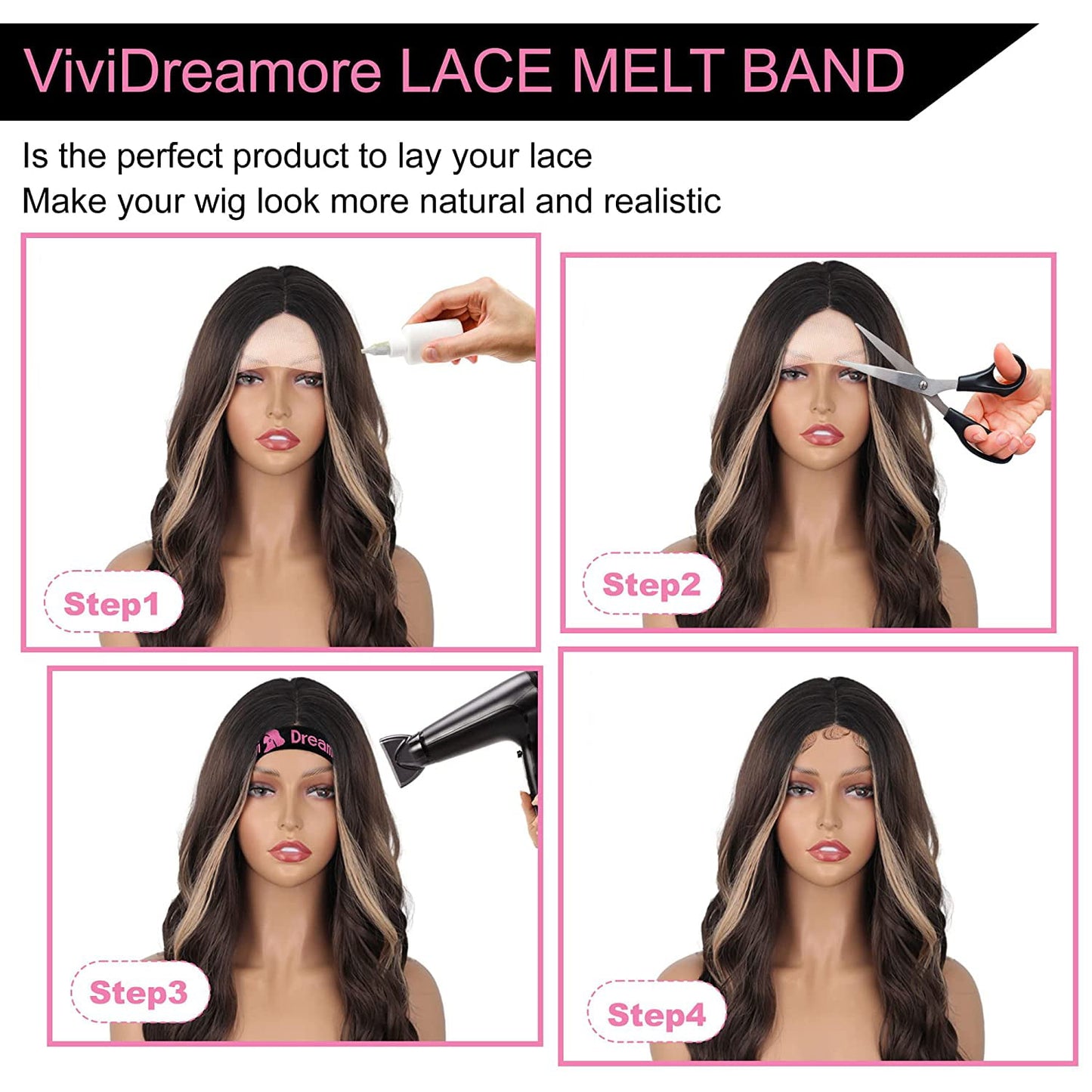 5PCS ViviDreamore Lace Melting Band, Elastic Bands for Wig, Double-Sid