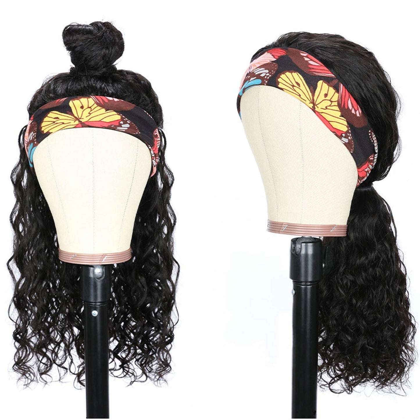 Bouanq Curly Headband Wig Human Hair Wigs for Black Women Brazilian Cu