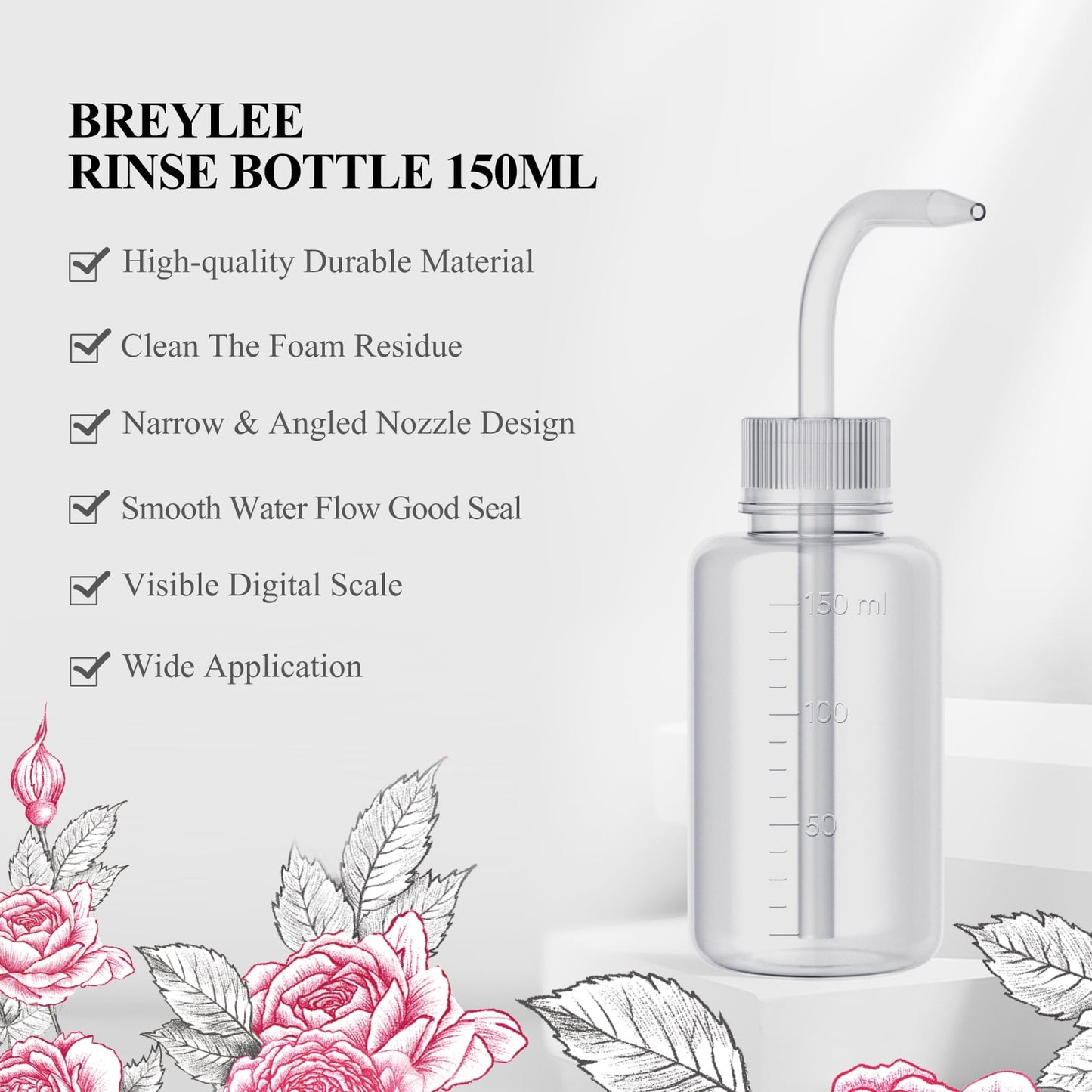 BREYLEE Rose Eyelash Extensions Shampoo 60ml+Rinse Bottle+Wand+Brush E
