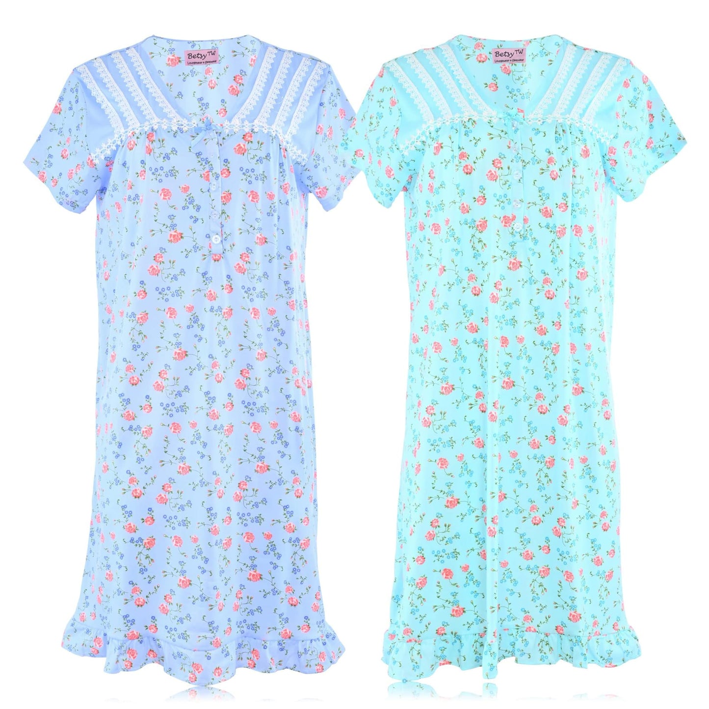 JEFFRICO Womens 2 Pack Nightgowns Short Sleeve Sleepwear Soft Pajama D