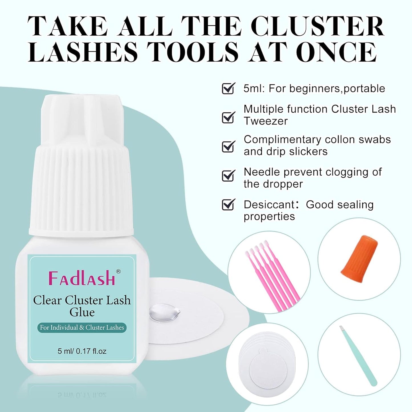 Fadlash Cluster Lash Glue Individual Lash Glue 3-5S for Beginners 7-15