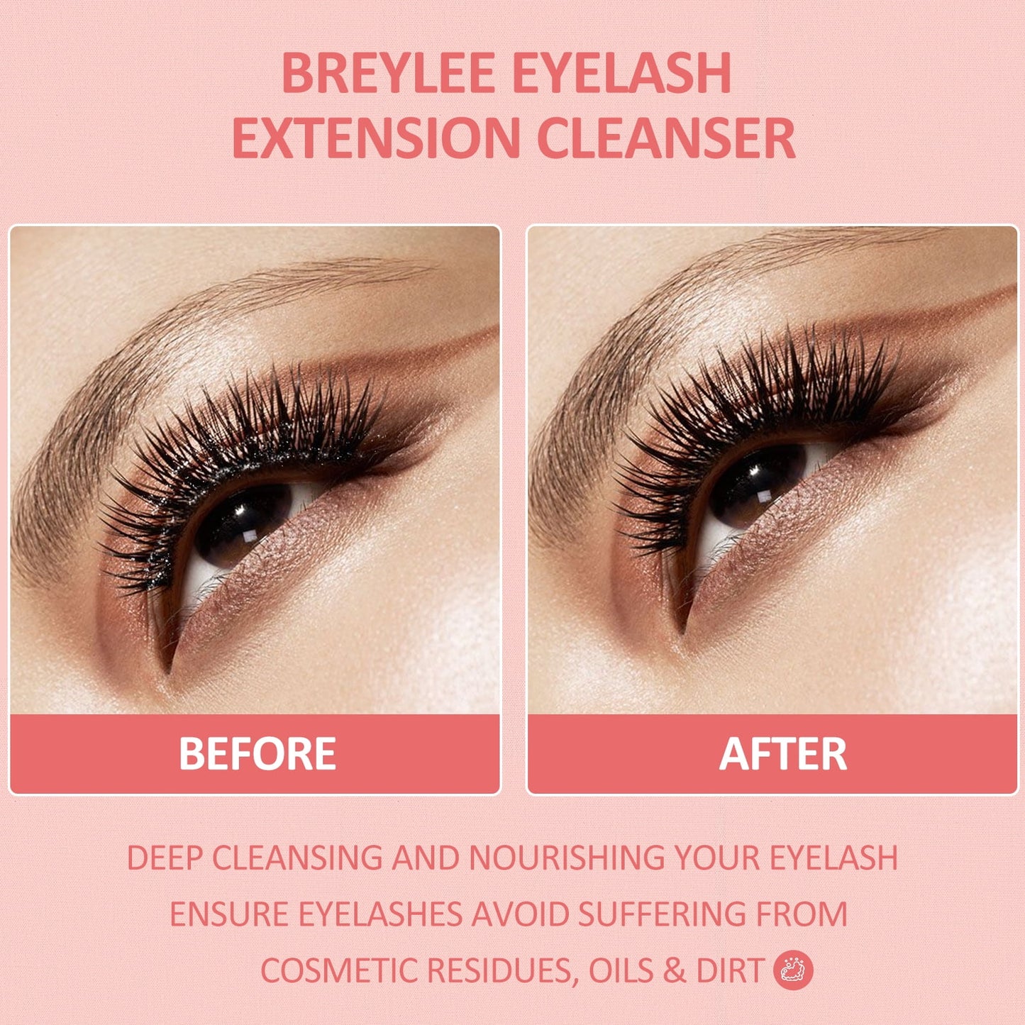 BREYLEE Rose Eyelash Extensions Shampoo 60ml+Rinse Bottle+Wand+Brush E
