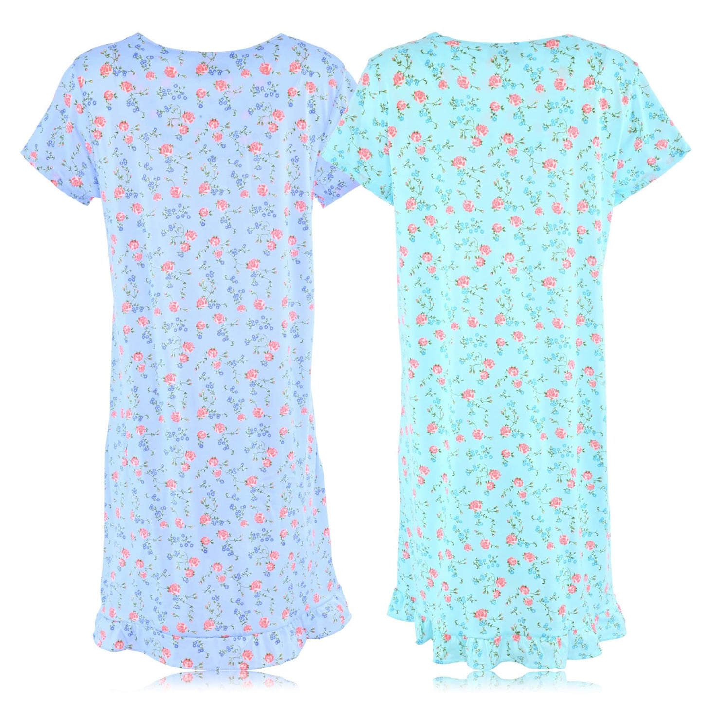 JEFFRICO Womens 2 Pack Nightgowns Short Sleeve Sleepwear Soft Pajama D