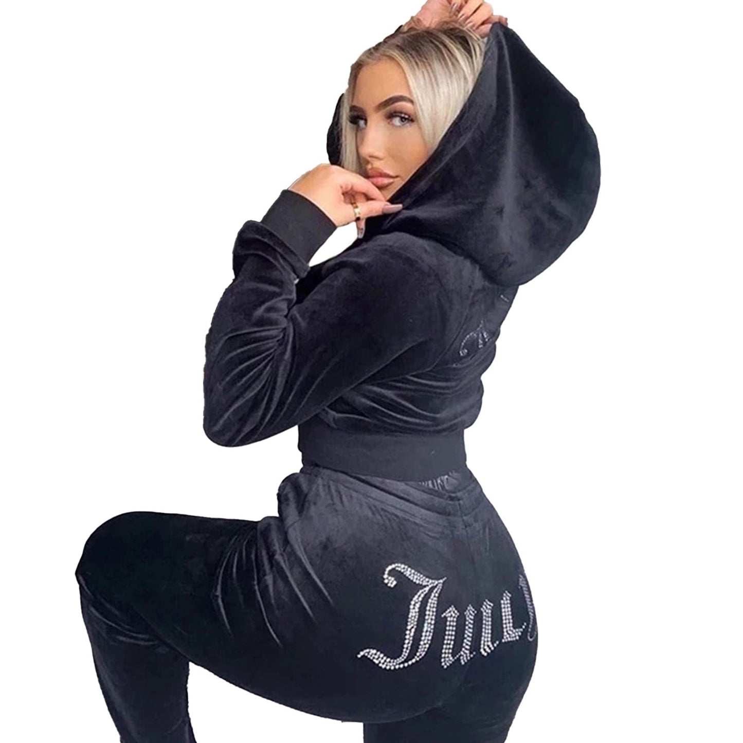 ALSLIAO Women 2 Piece Outfits Velour Tracksuit for Velvet Jogging Work