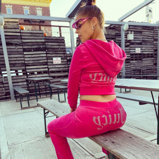 ALSLIAO Women 2 Piece Outfits Velour Tracksuit for Velvet Jogging Work