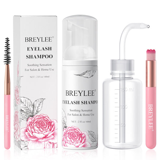 BREYLEE Rose Eyelash Extensions Shampoo 60ml+Rinse Bottle+Wand+Brush E