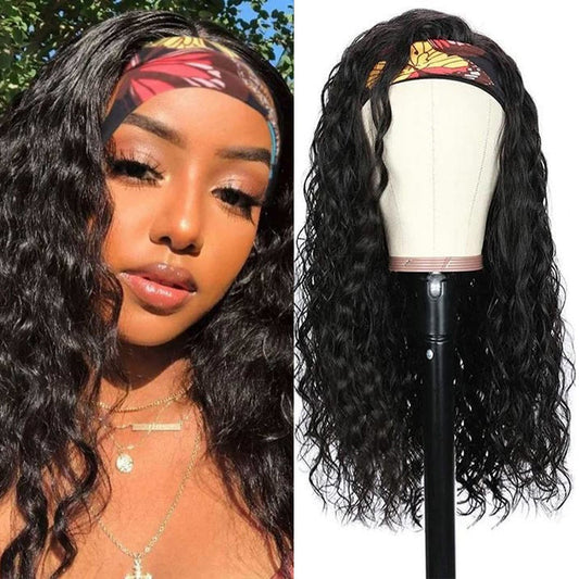 Bouanq Curly Headband Wig Human Hair Wigs for Black Women Brazilian Cu