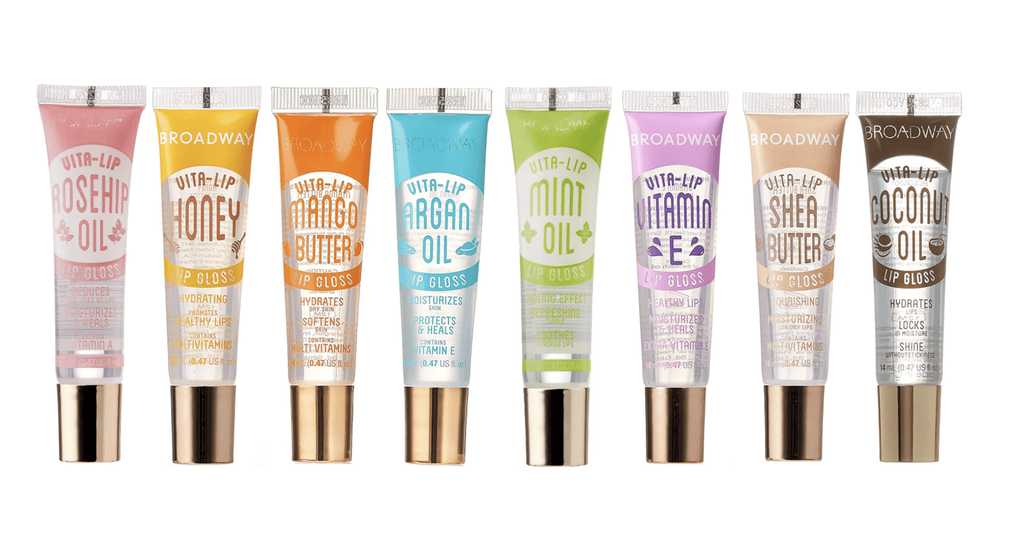 Broadway Vita Lip Gloss 8 Piece (Rosehip,Honey,Mango,Argan,Mint,Vitami