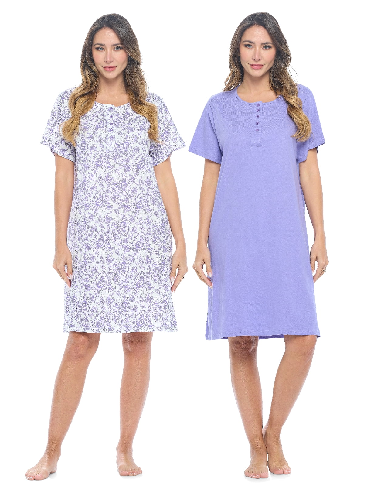 Casual Nights Women's Henley Nightshirts Set of 2, Floral Short Sleeve