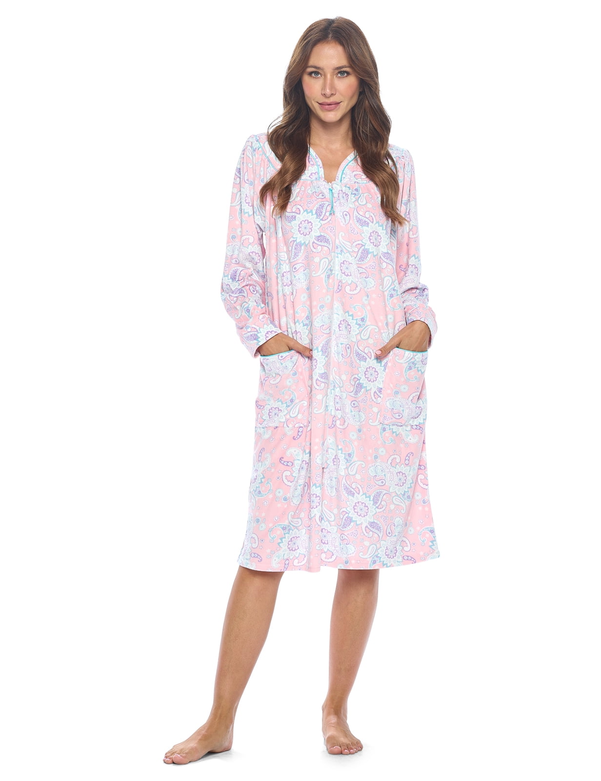 Casual Nights Women's Zip Up Robe Housecoat, Velour Duster Lounger Dre