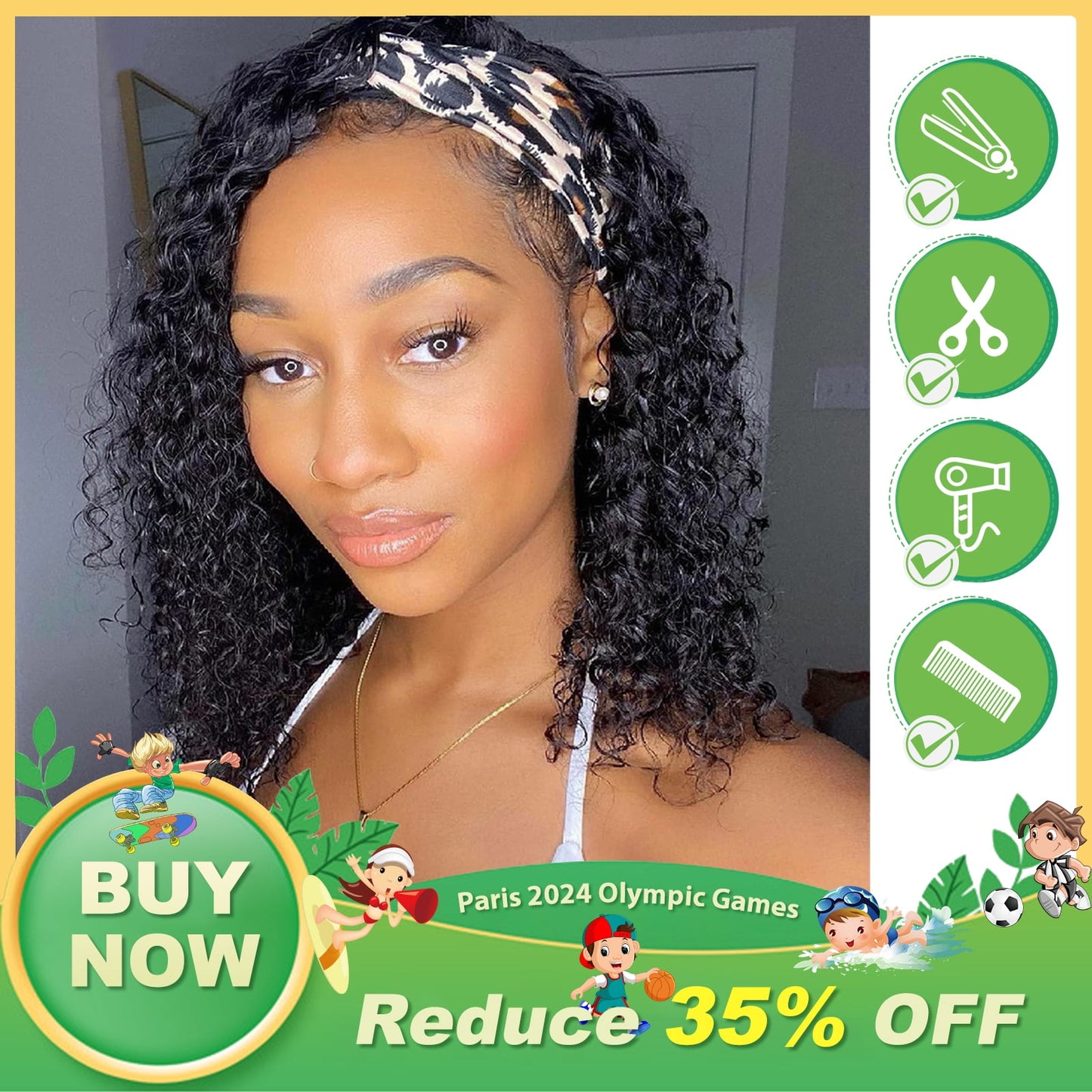 DOPI Headband Wigs Curly Glueless Wig for Black Woman Synthetic Hair