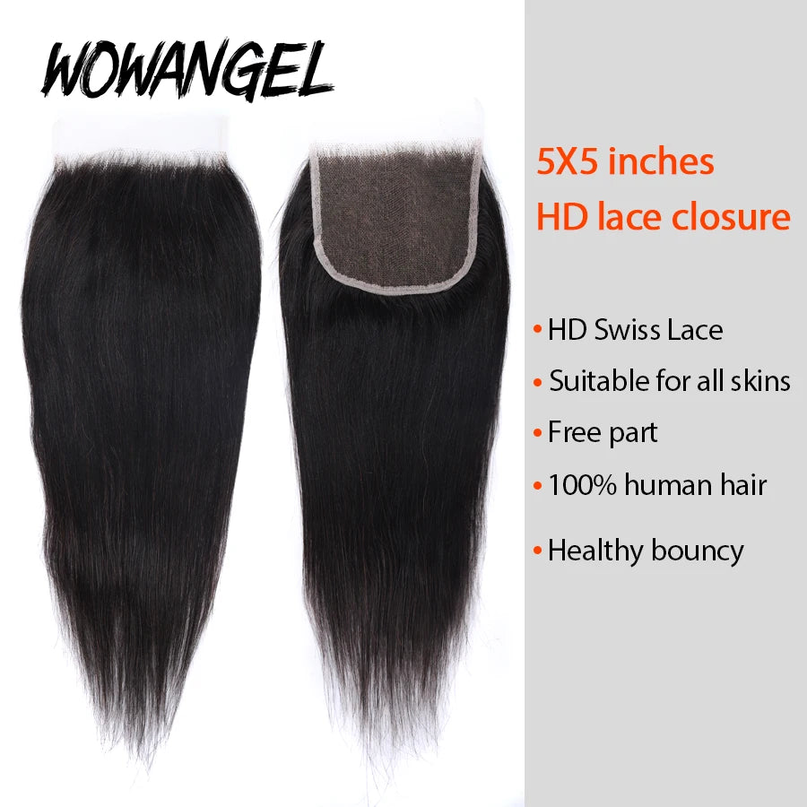 HD invisible Lace Closure 30 Inch Virgin Human Hair Bone Straight Weave Bundles with Closure Silky Hair 3/4 pieces Extensions