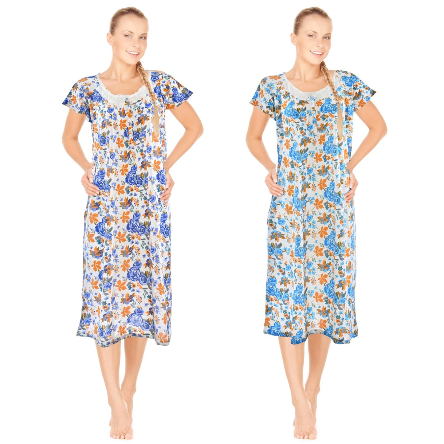 JEFFRICO Womens 2 Pack Nightgowns Short Sleeve Sleepwear Soft Pajama D