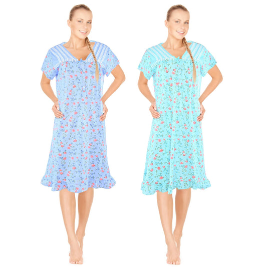 JEFFRICO Womens 2 Pack Nightgowns Short Sleeve Sleepwear Soft Pajama D