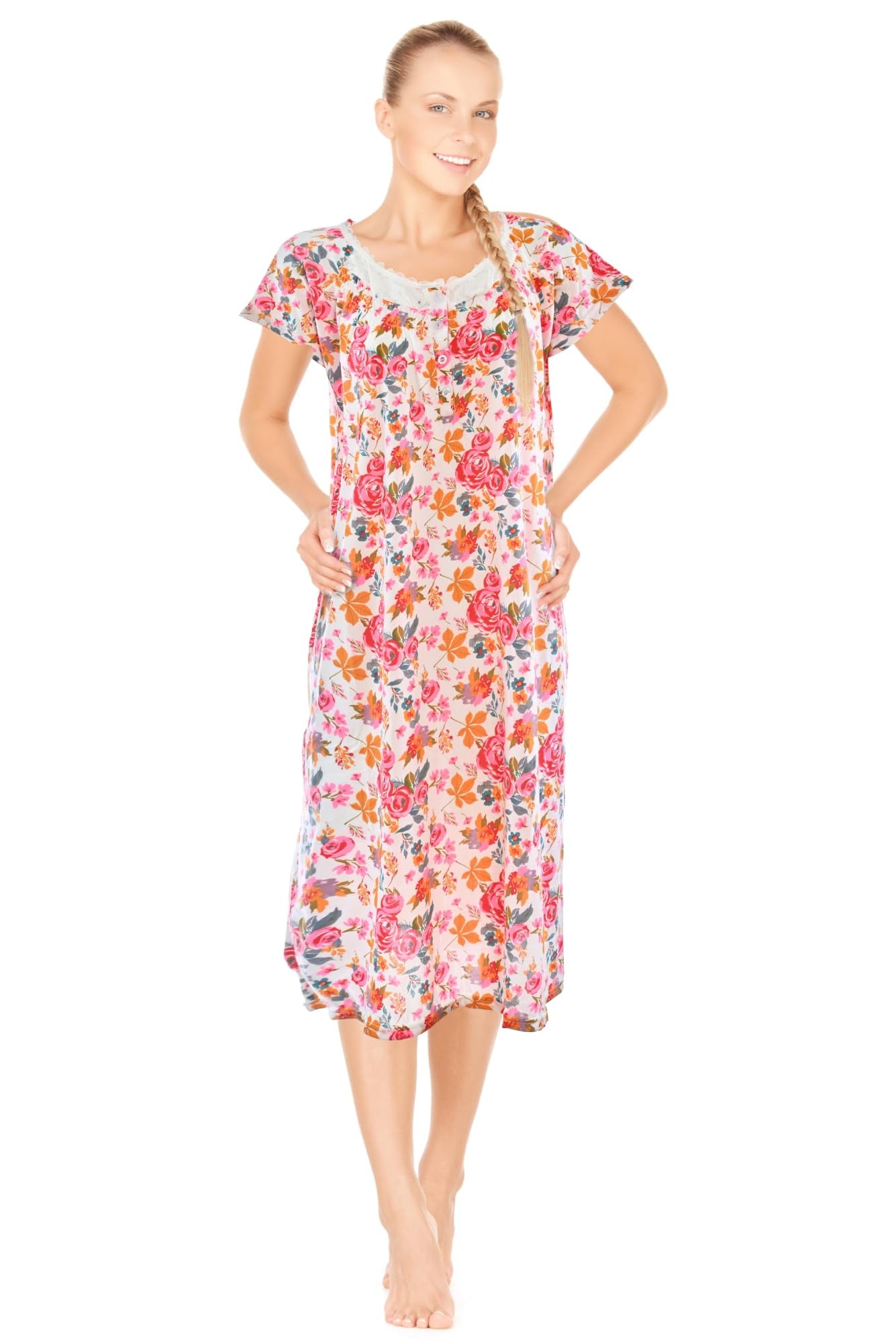 JEFFRICO Womens 2 Pack Nightgowns Short Sleeve Sleepwear Soft Pajama D