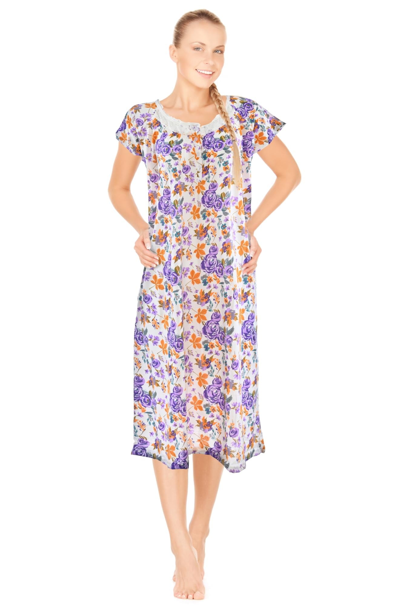 JEFFRICO Womens 2 Pack Nightgowns Short Sleeve Sleepwear Soft Pajama D