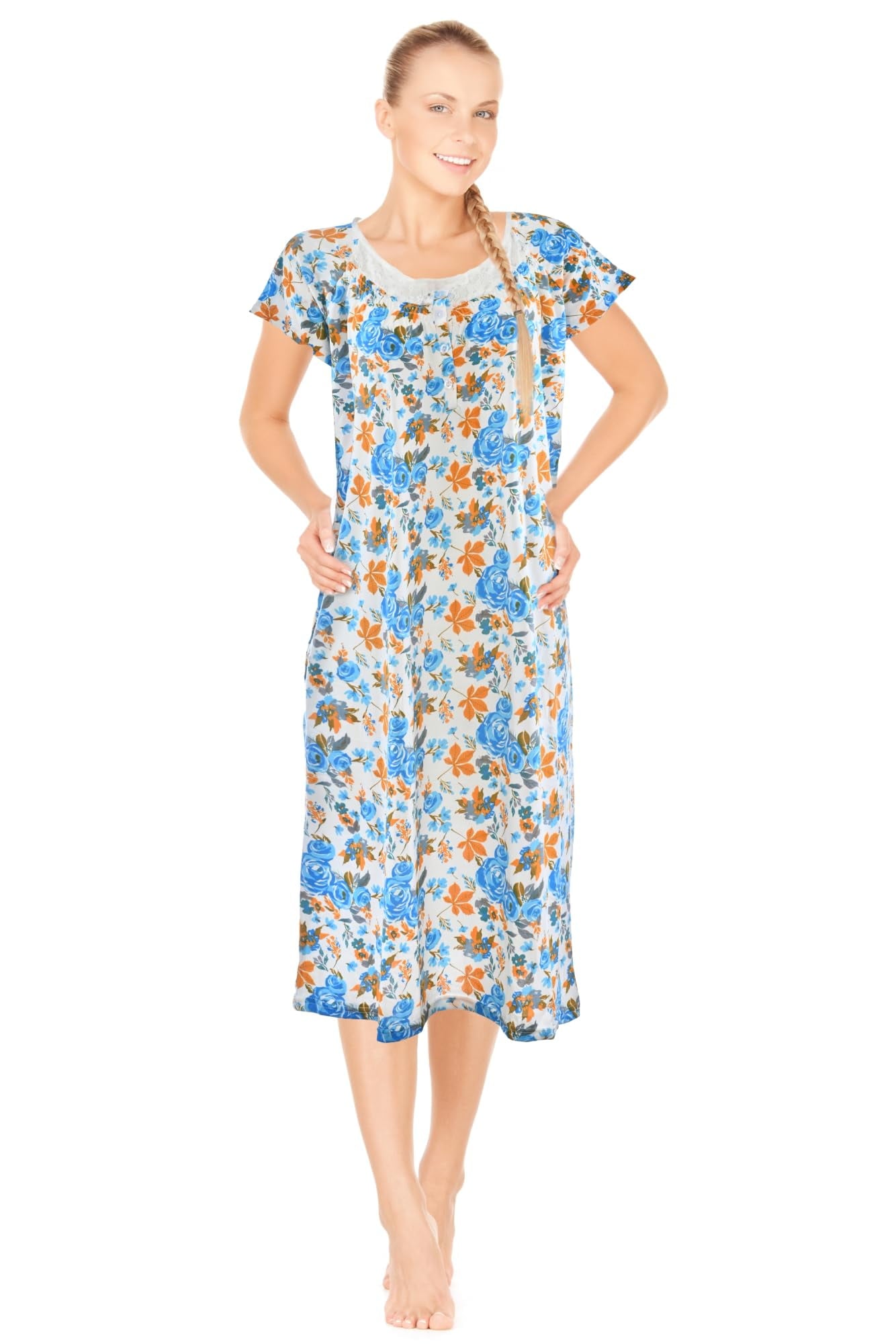 JEFFRICO Womens 2 Pack Nightgowns Short Sleeve Sleepwear Soft Pajama D