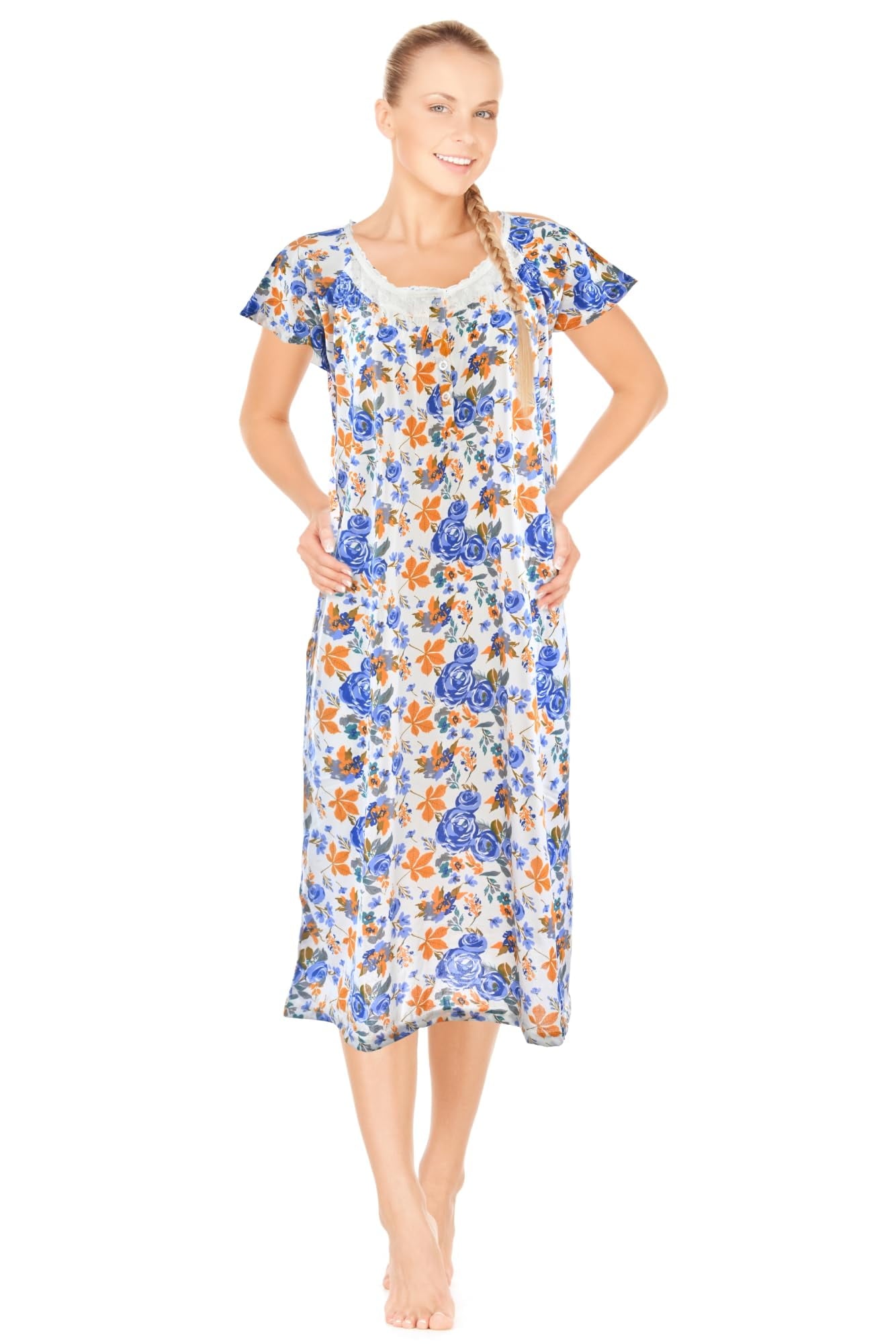JEFFRICO Womens 2 Pack Nightgowns Short Sleeve Sleepwear Soft Pajama D