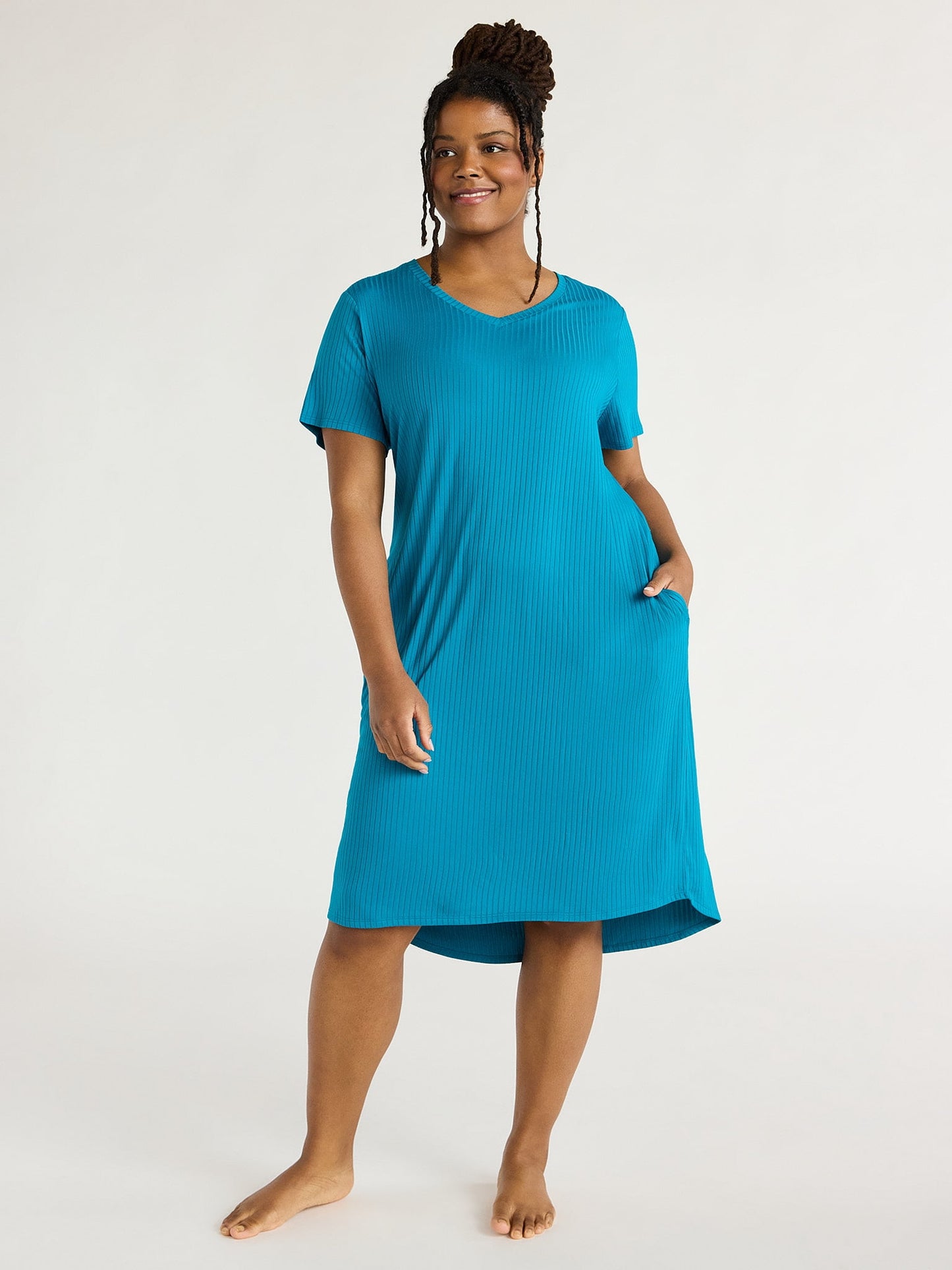 Joyspun Women's Ribbed Knit Midi Sleep Chemise, Sizes XS to 3X