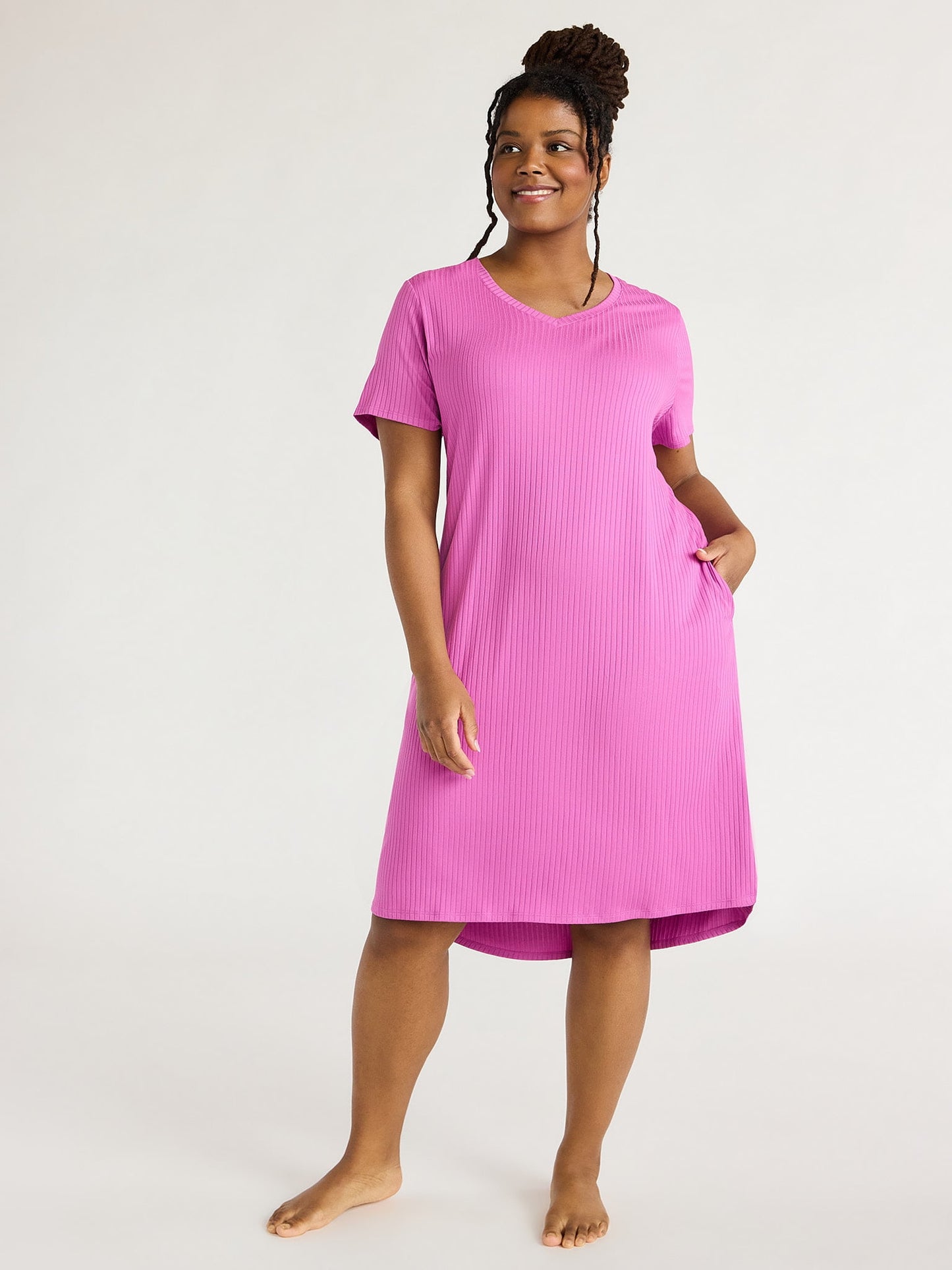 Joyspun Women's Ribbed Knit Midi Sleep Chemise, Sizes XS to 3X