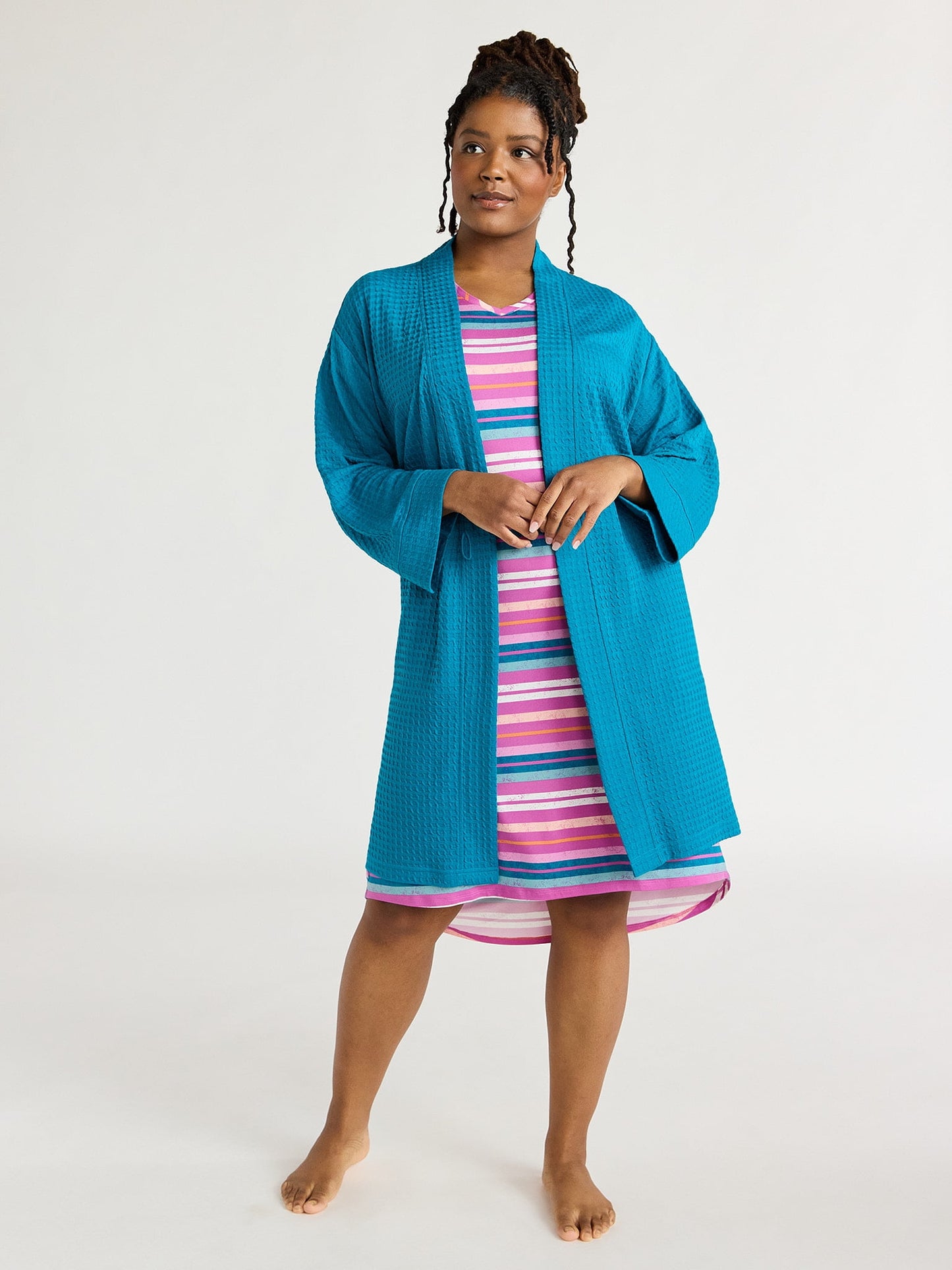 Joyspun Women's Shawl Collar Knit Robe, Size S to 3X
