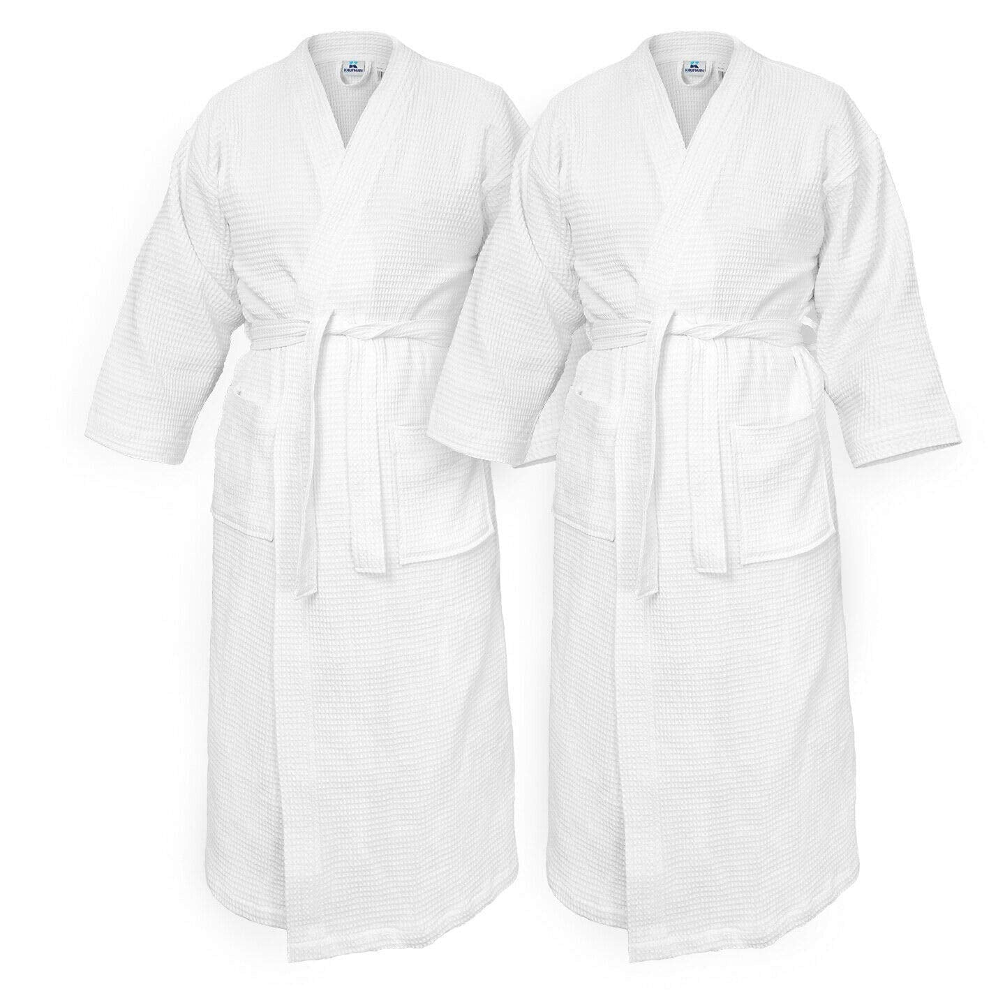 Kaufman - Embroidered Bathrobe Waffle Kimono Set of 2 Spa Robe 100% Co
