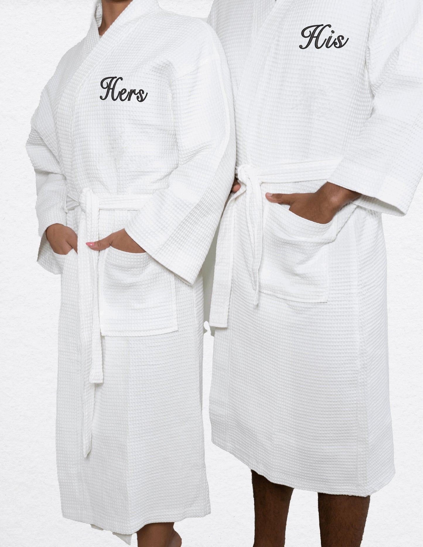 Kaufman - Embroidered Bathrobe Waffle Kimono Set of 2 Spa Robe 100% Co