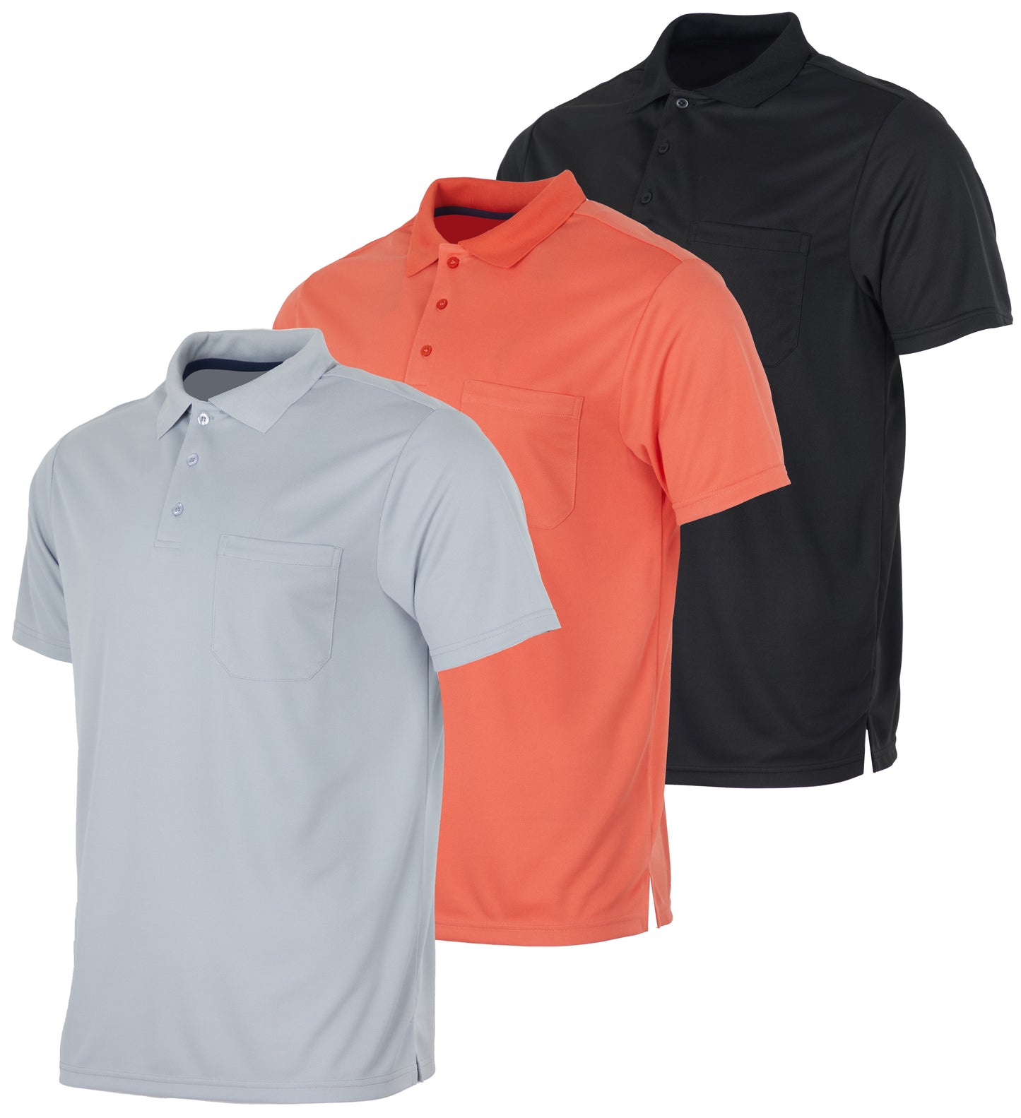 Real Essentials 3 Pack: Mens Short Sleeve Dry-Fit Collared Polo Shirt