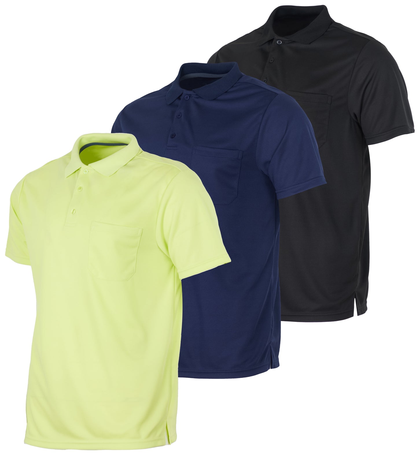Real Essentials 3 Pack: Mens Short Sleeve Dry-Fit Collared Polo Shirt