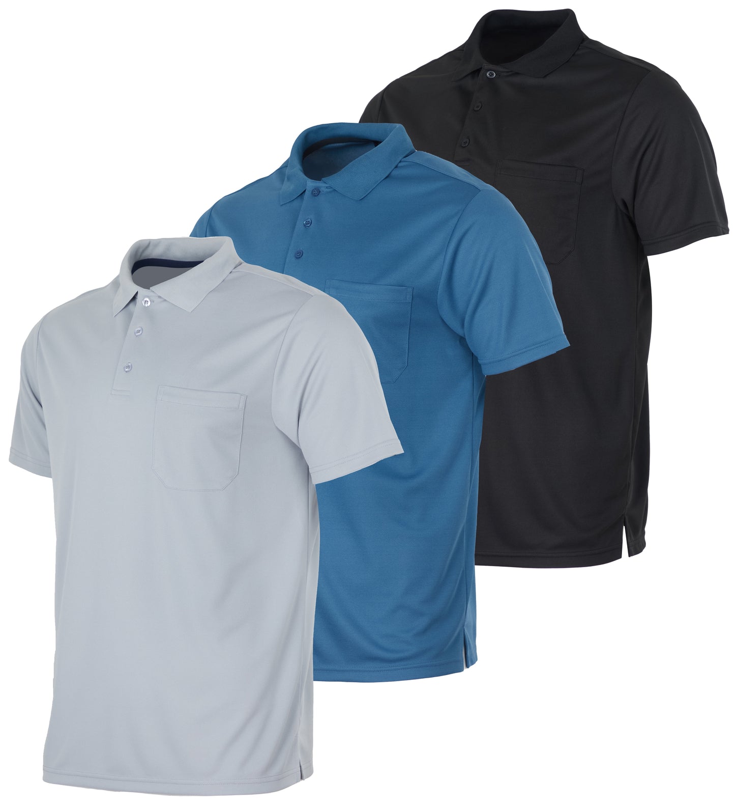Real Essentials 3 Pack: Mens Short Sleeve Dry-Fit Collared Polo Shirt