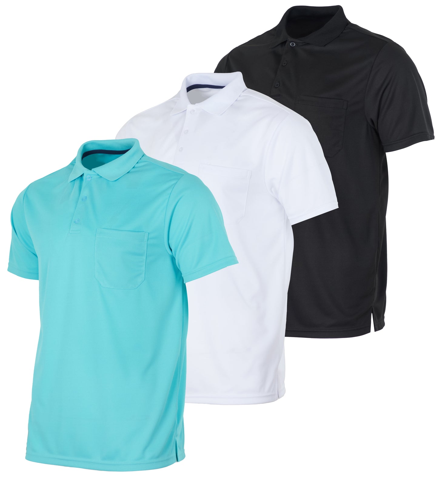 Real Essentials 3 Pack: Mens Short Sleeve Dry-Fit Collared Polo Shirt