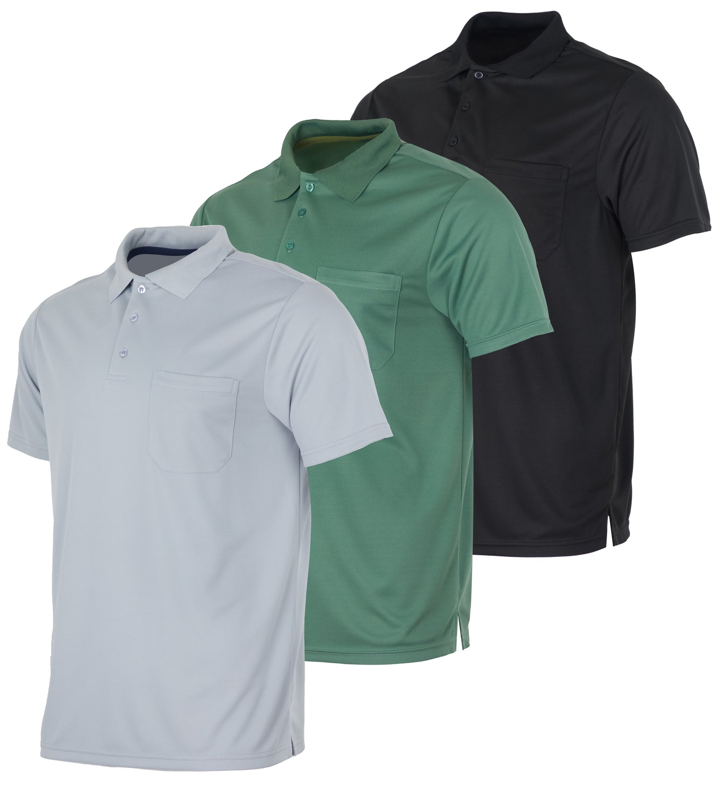 Real Essentials 3 Pack: Mens Short Sleeve Dry-Fit Collared Polo Shirt