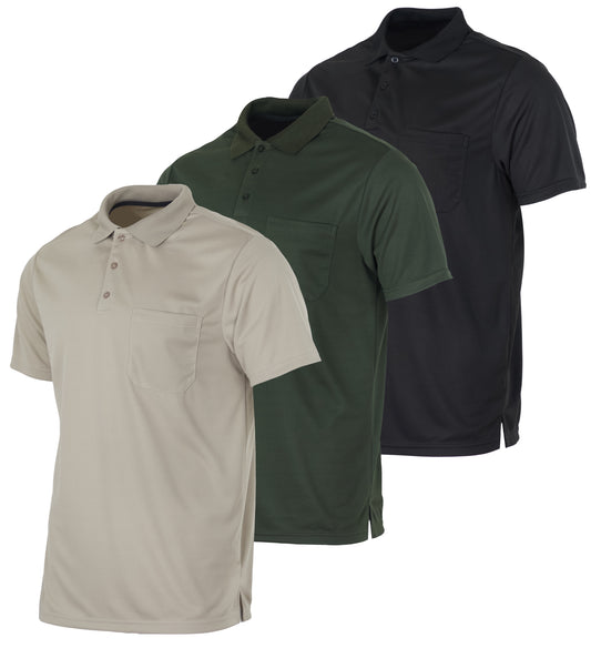 Real Essentials 3 Pack: Mens Short Sleeve Dry-Fit Collared Polo Shirt