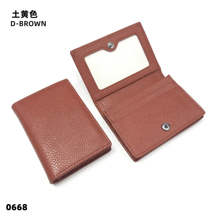 Dropshipping Custom Name Genuine Leather Men Women Business Card Holder Bifold Credit Card Case With ID Window
