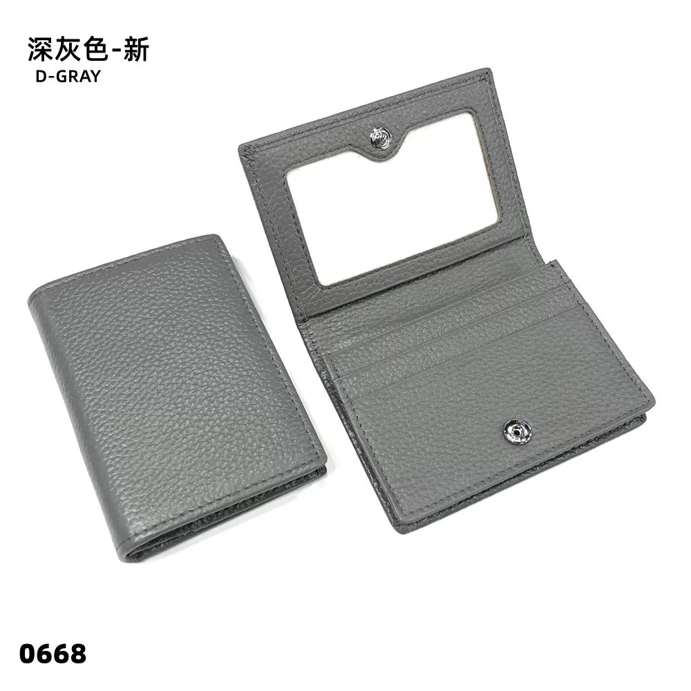 Dropshipping Custom Name Genuine Leather Men Women Business Card Holder Bifold Credit Card Case With ID Window
