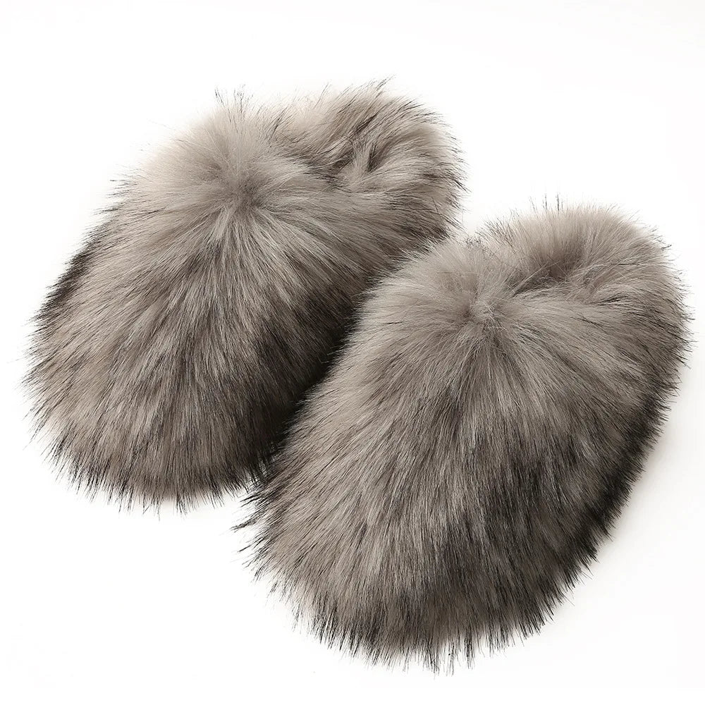 Women's Fuzzy Slippers for Fall and Winter, Home Use, Fleece-Lined, Warm, Faux Fur, Non-Slip, Toe-Covered, Fuzzy Slippers