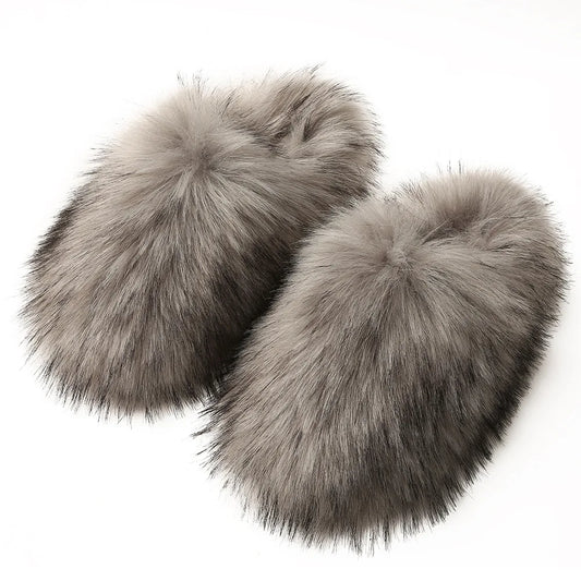 Women's Fuzzy Slippers for Fall and Winter, Home Use, Fleece-Lined, Warm, Faux Fur, Non-Slip, Toe-Covered, Fuzzy Slippers