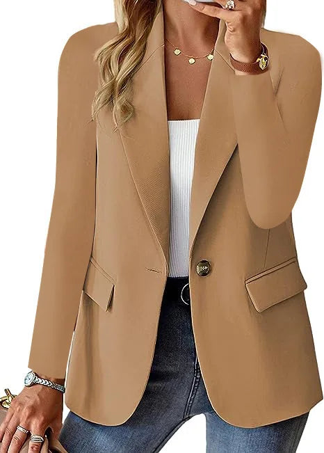 Women's Business Blazer Long Sweater Cardigan Lapel Long Sleeve Solid Button Casual Elegant Jacket Coat Trendy Loose Outwear